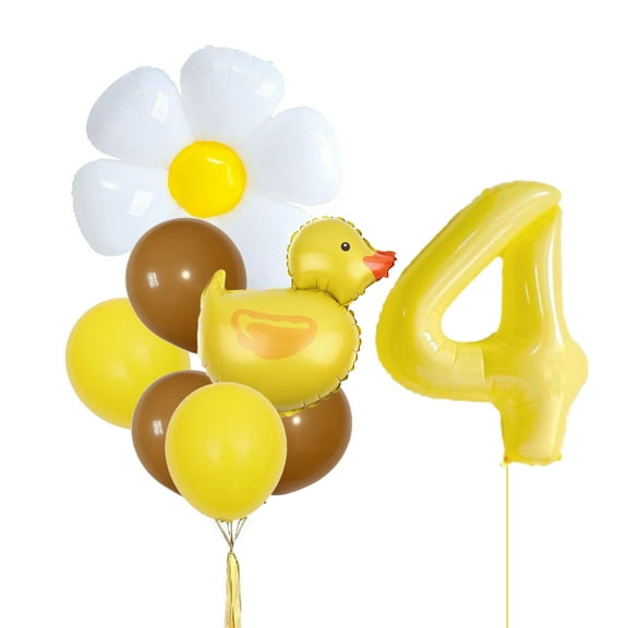 Duck and Number Balloons Set with Yellow and Brown balloons is suitable for Birthday Party Decorations