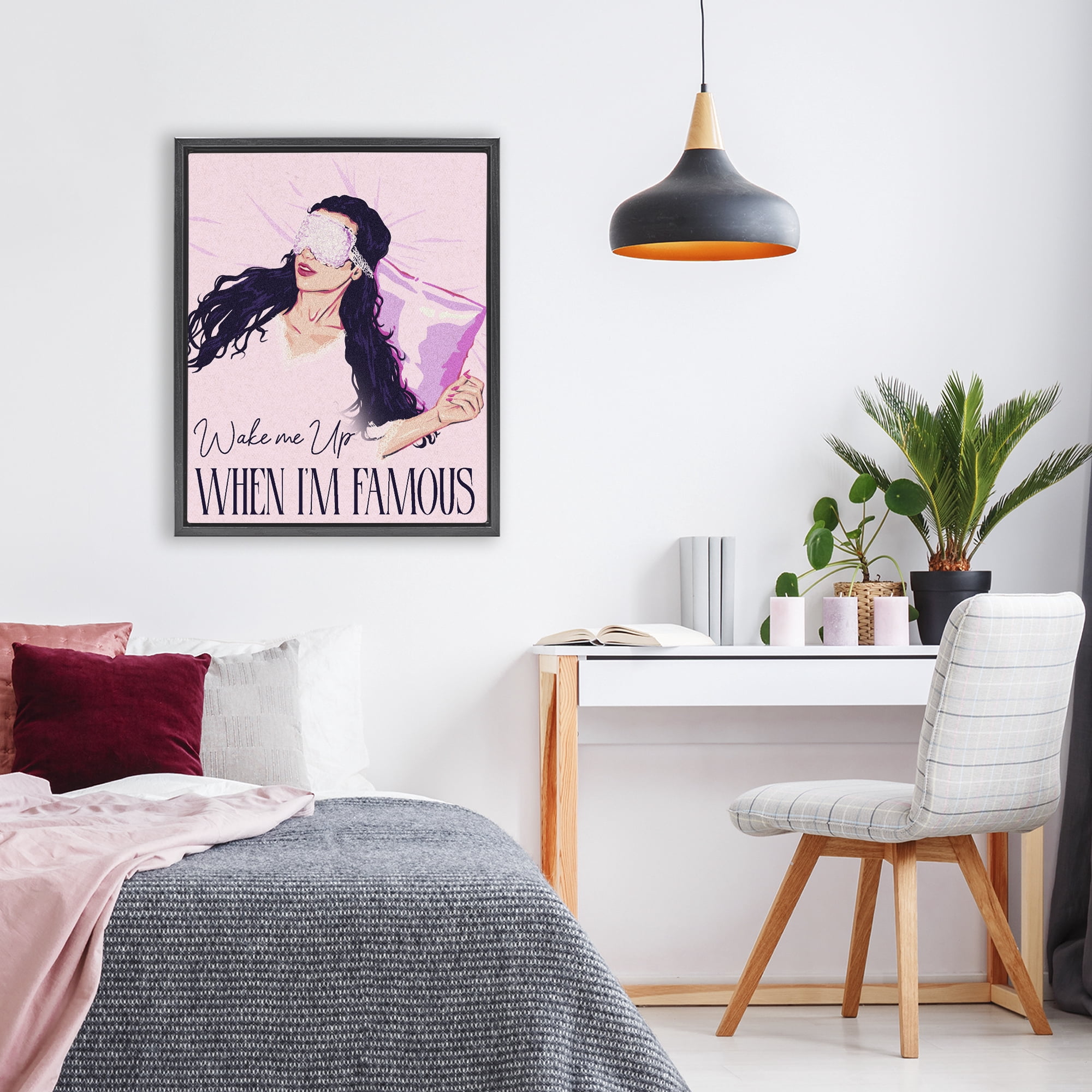 Stupell Industries Wake Me Up When Famous Black Framed Floater Canvas Wall Art, design by Ziwei Li