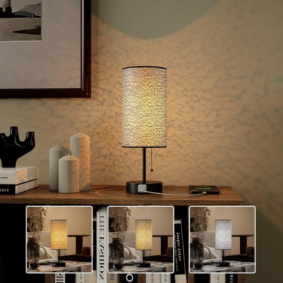 Table Lamp for Bedroom,Nightstand Lamp for Bedside with AC Outlets,Adjustable 3color LED Light Desk Lamp for Home Decor,Included Bulb and Lamp Shade(Black-OnlyAC, 1PCS)