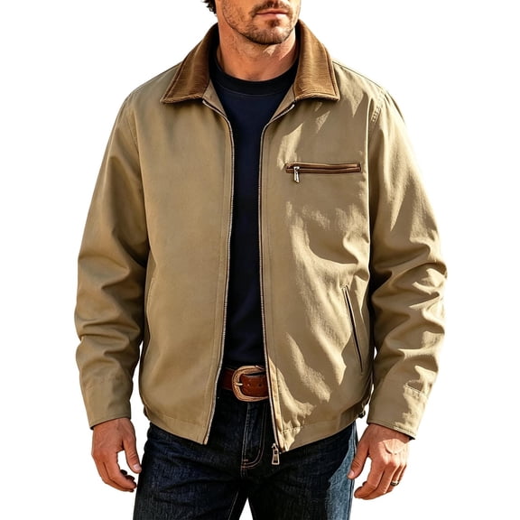 LYSMORA 2026 Men's Full Zip Work Jacket, Zipper Chest Pocket Side Slip Pockets Long Sleeve Loose Fit Daily Outdoor Travel Casual Outerwear