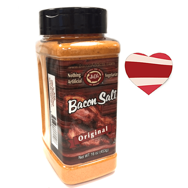 J&D's Big Pig Original Bacon Salt (Jumbo 16 Ounce Bottle + Sticker) Low Sodium Bacon Flavored