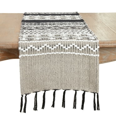 Saro Lifestyle Crafted Multi-Pattern Fringed Table Runner