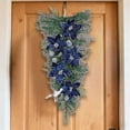 thumbnail image 5 of Christmas Glitter Wreath with Velvet Gold Leaves and Blue Poinsettia Flowers,Teardrop Swag Garland for Front Door Winter Holiday Decor, Festive Hanging for Farmhouse Home Stairway Party Decoration, 5 of 6