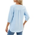 thumbnail image 3 of BLVB Women's Summer 3/4 T-Shirt Trendy V Neck Button Tunic Tops Casual Solid Color Comfy Blouse Tee, 3 of 4