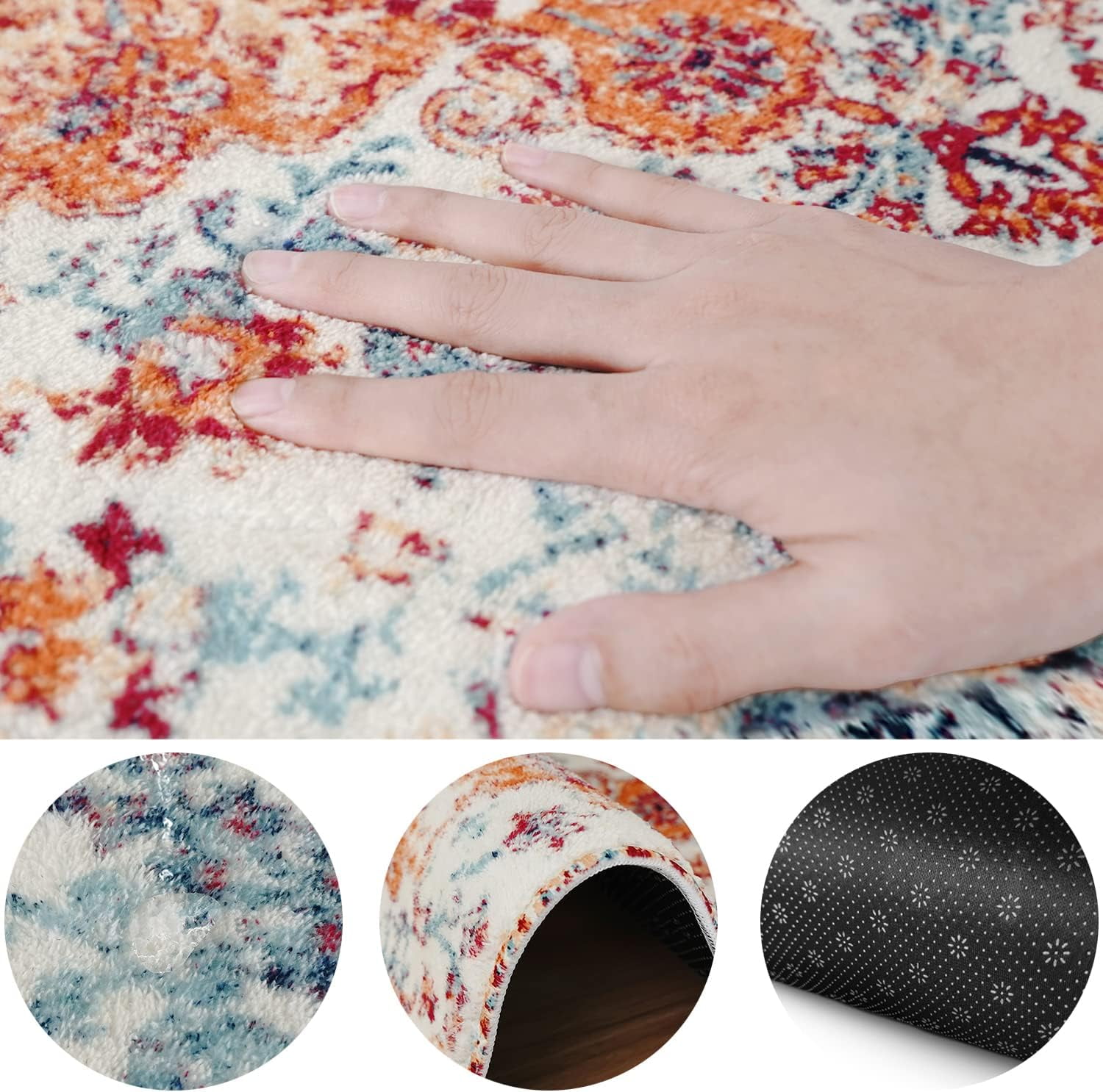 Boho Style Bathroom Rugs Farmhouse Bohemia Bath Mat Non-Slip Water Absorbent Bath Rug Soft Microfiber Floor Mats for Bathroom Tub and Shower Room 17x27 inch Orange