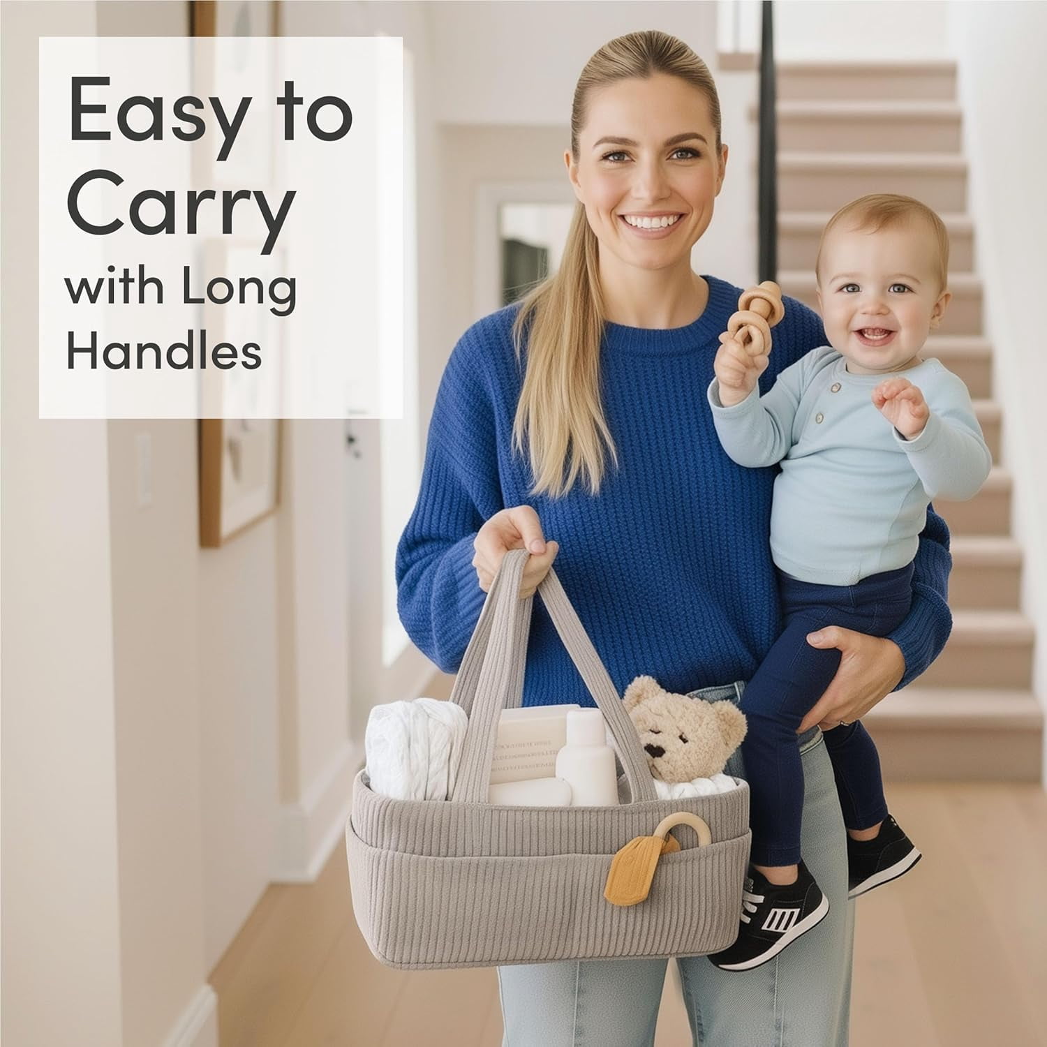 Baby Diaper Caddy Organizer for Changing Table – Stylish Nursery Storage Basket, Newborn Essentials, Baby Shower Gifts and Registry Must-Haves for Boy or Girl, Car Diaper Caddy, Corduroy Grey