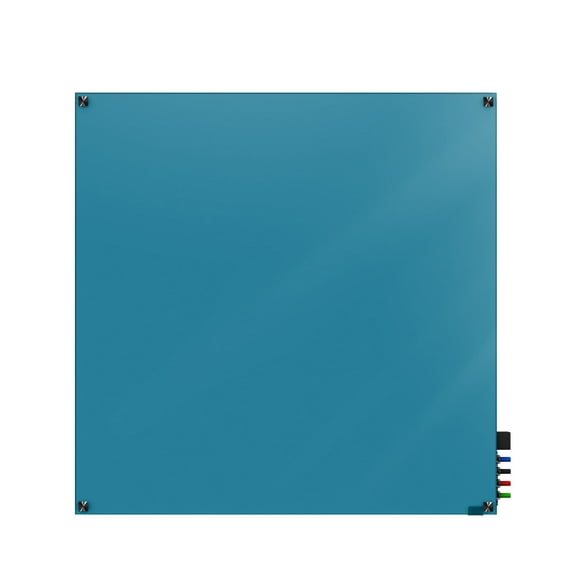 HMYSN44BE Ghent Glassboards Harmony Markerboard Square Corners Glass Whiteboard 4'H x 4'W, Blue