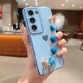 thumbnail image 3 of Samsung Galaxy S21 5g Phone Case with Heart Bracelet Chain Strap Luxury Plating Cute Love Hearts Cover with Aesthetic Hearts Hand Chain for Women Camera Protection Shockproof Bumper (Blue), 3 of 10
