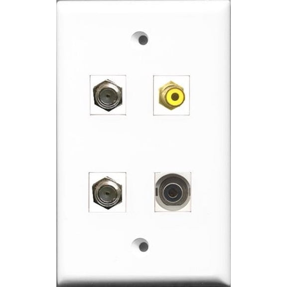 RiteAV 1 Port RCA Yellow 2 Port Coax Cable TV- F-Type and 1 Port 3.5mm Wall Plate