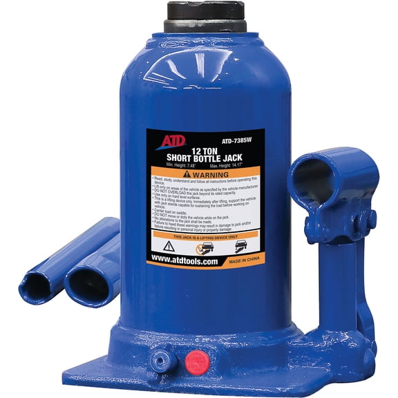 ATD Tools 7385W 12 Ton Heavy-Duty Hydraulic Side Pump Bottle Jack (Shorty Version) ATD-7385W