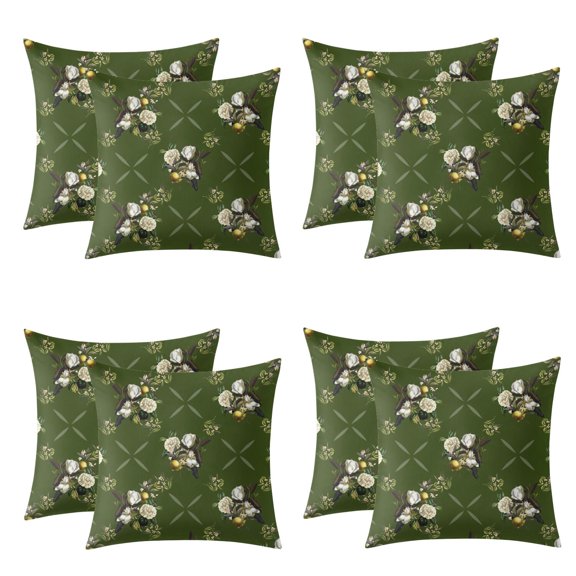 Set Of 4 Peach Skin Velvet Green Classical Floral Throw Pillow Covers for Decorative Couch Pillows for Living Room,Boho Cute Outdoor Pillows Covers for Patio Garden20x20 Inches