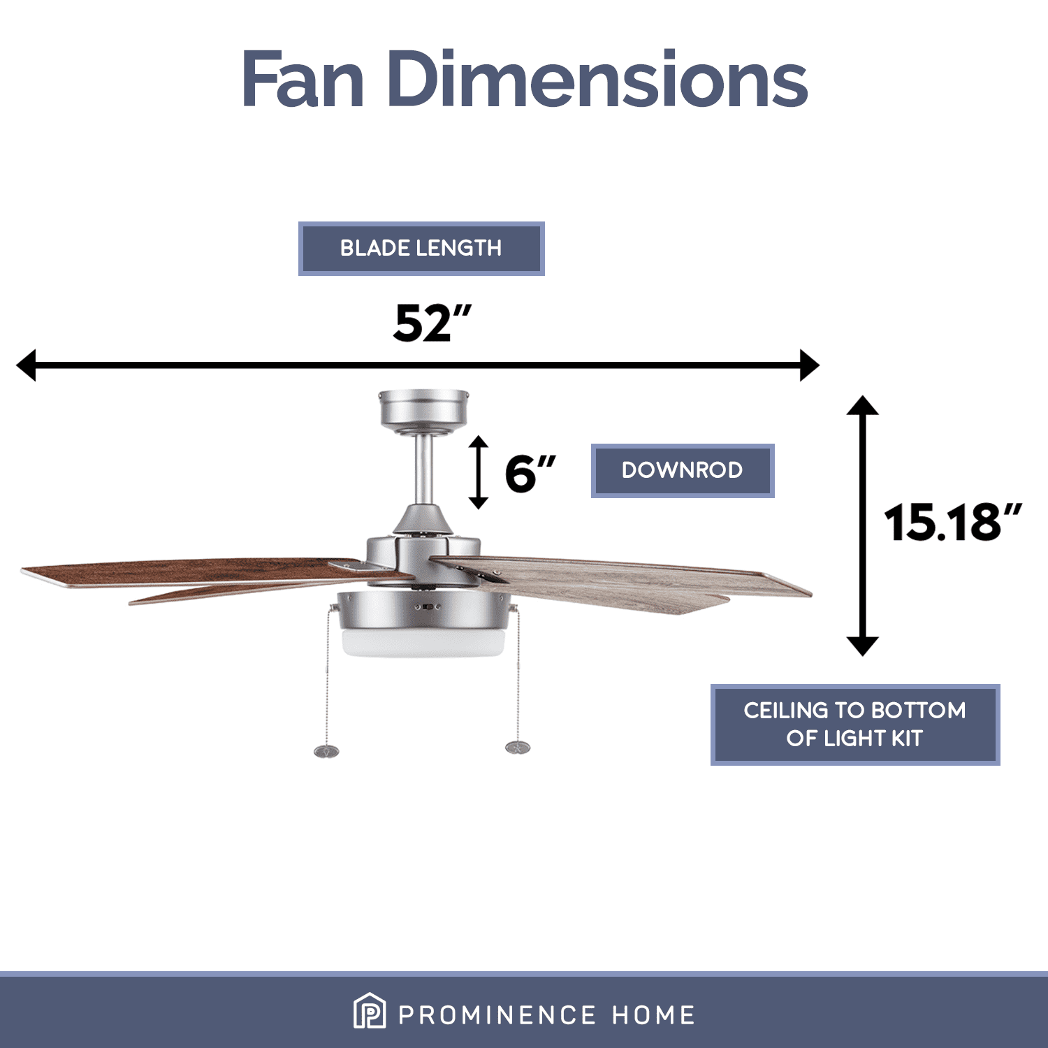 Prominence Home 52" Memphis Pewter Ceiling Fan, Pull Chain, 4 Blades