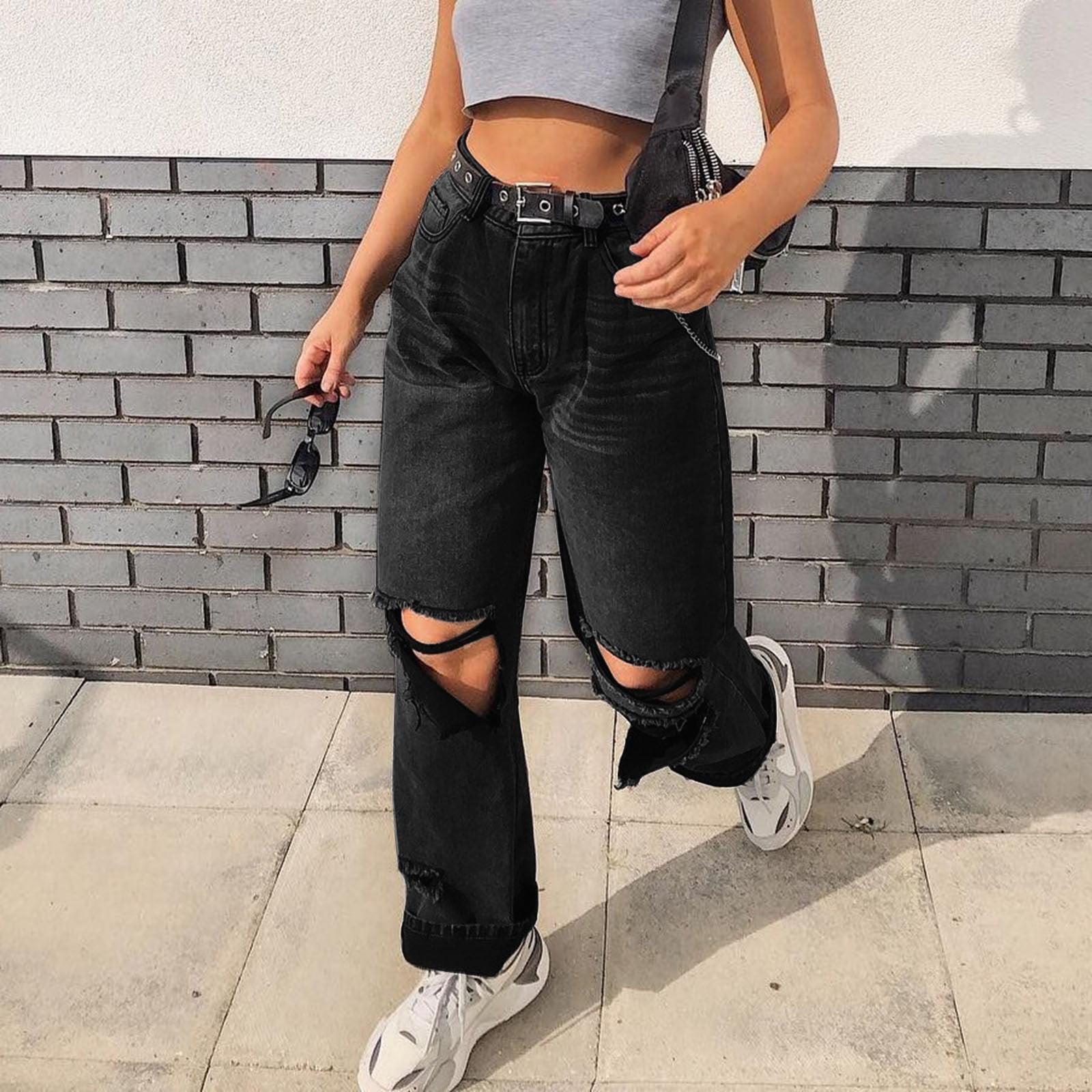 Tall Black Ribbed Wide Leg Crop Trousers | New Look