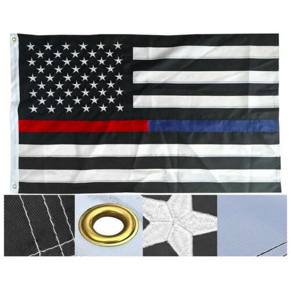 Thin Blue Red Line Police Fire Fighter USA American Embroidered Flag 3X5 Nylon