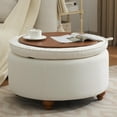 thumbnail image 7 of 30Inch Round Storage Ottoman with Tray, Modern Tufted Fabric Circle Coffee Table with Storage, Upholstered Ottoman with Removable Top for Living Room, Bedroom, Beige, 7 of 7