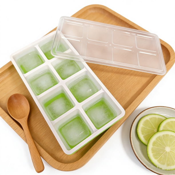 Bandeja de Silicona Tipo Prensa con Fondo Blando y Tapa | Bandeja para Congelador de 8 Cavidades para Paletas Heladas y Almacenamiento de Alimentos | Organizador de Cocina Apilable para Bebidas, Cóct
