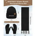 thumbnail image 2 of KOITHOT 3 Pcs Winter Satin Silk Lined Beanie Hat Long Knit Scarf Touchscreen Wool Gloves Set for Women Men Black, 2 of 7