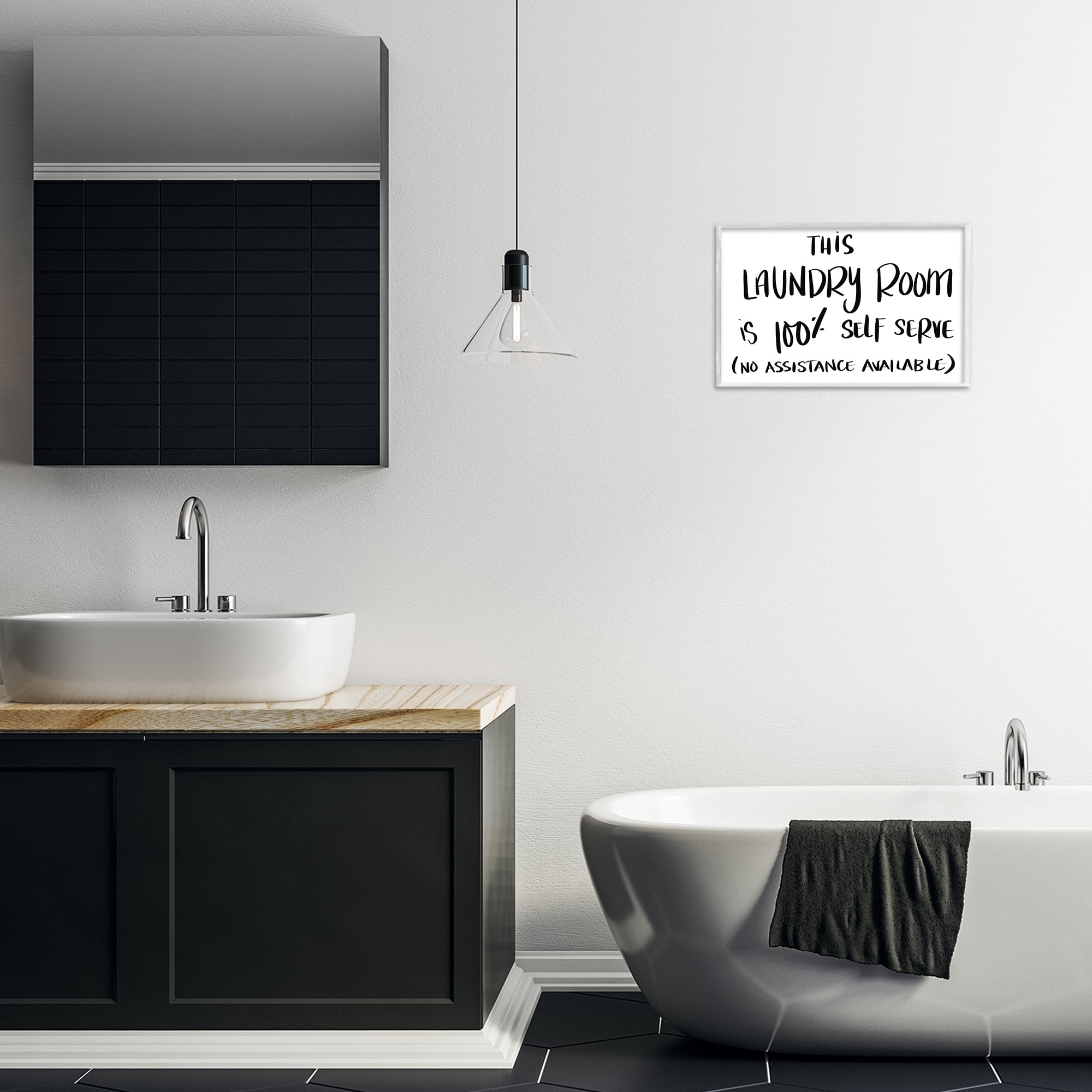 Stupell Industries Self Serve Laundry No Assistance White Framed Giclee Art, design by SD Graphics Studio