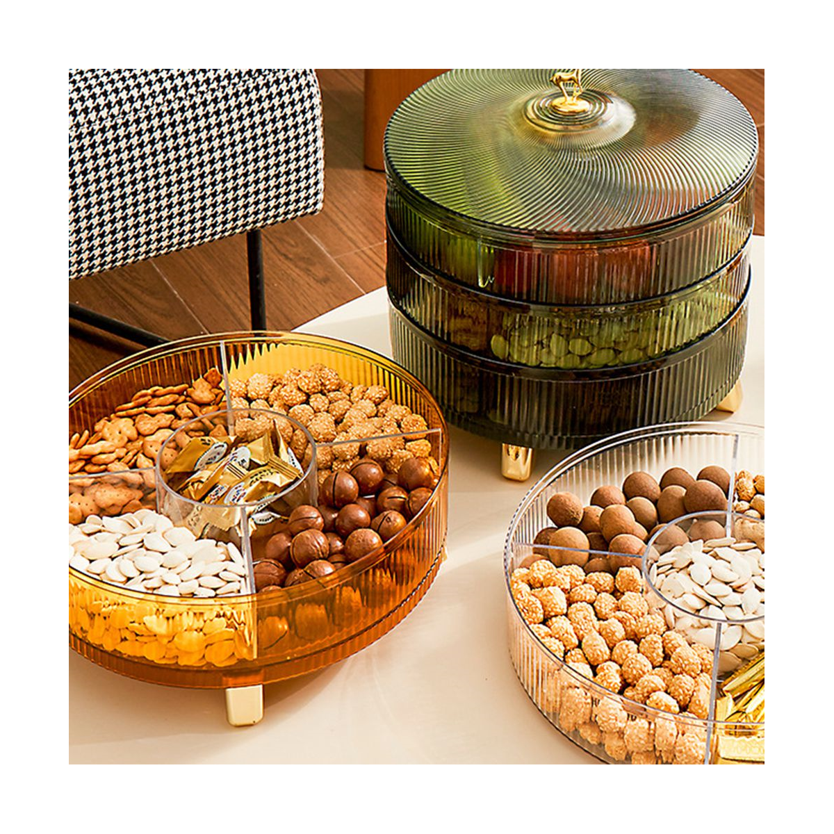 ONE-Layer Rotating Light High- Bowl Home Multifunctional Melon Seeds Dried Storage Box White