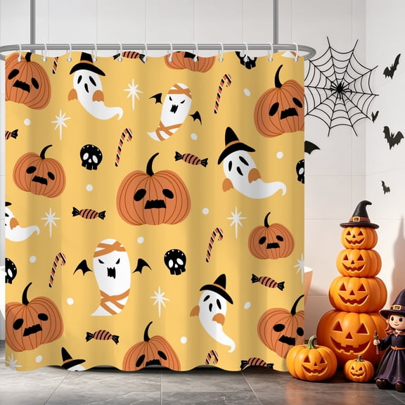 Tchckioa Halloween Shower Curtain,72x72 Inch Waterproof Hooks Bath Curtain Decor for Bathroom,Orange