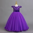 thumbnail image 2 of HXWCHs Robe Ceinturée Élégante à Manches Longues avec Garniture en Dentelle Robe de Soirée Robe Formelle pour Filles Violet 4-5 Ans, 2 of 7