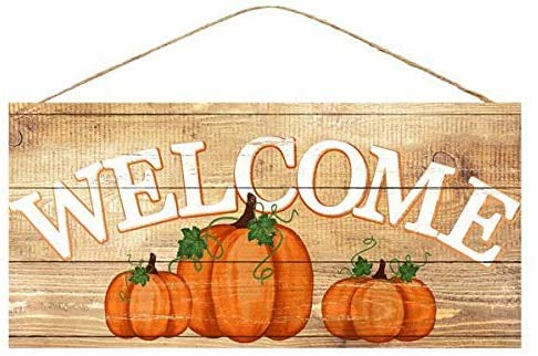Rustic Pumpkins Wooden Welcome Sign - 12.5 x 6', Halloween Decoration, Front Door, Wreath, Home, Garden, Kitchen, Fall, Autumn, Thanksgiving, School Classroom, Pumpkin Patch