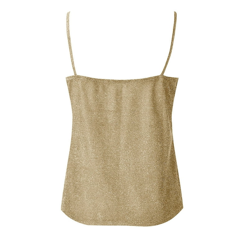 Gold Camisole For Women Glitter Strappy Tank Tops Ladies Gold Camisole For Women Glitter Strappy Tank Tops Ladies