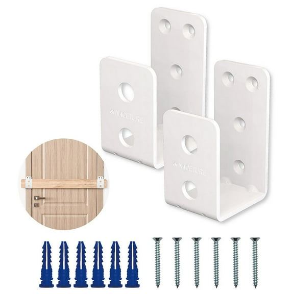 White Door Barricade Brackets for 2x4 – 2 Pack Heavy Duty Wall Mount Security Bar Holders