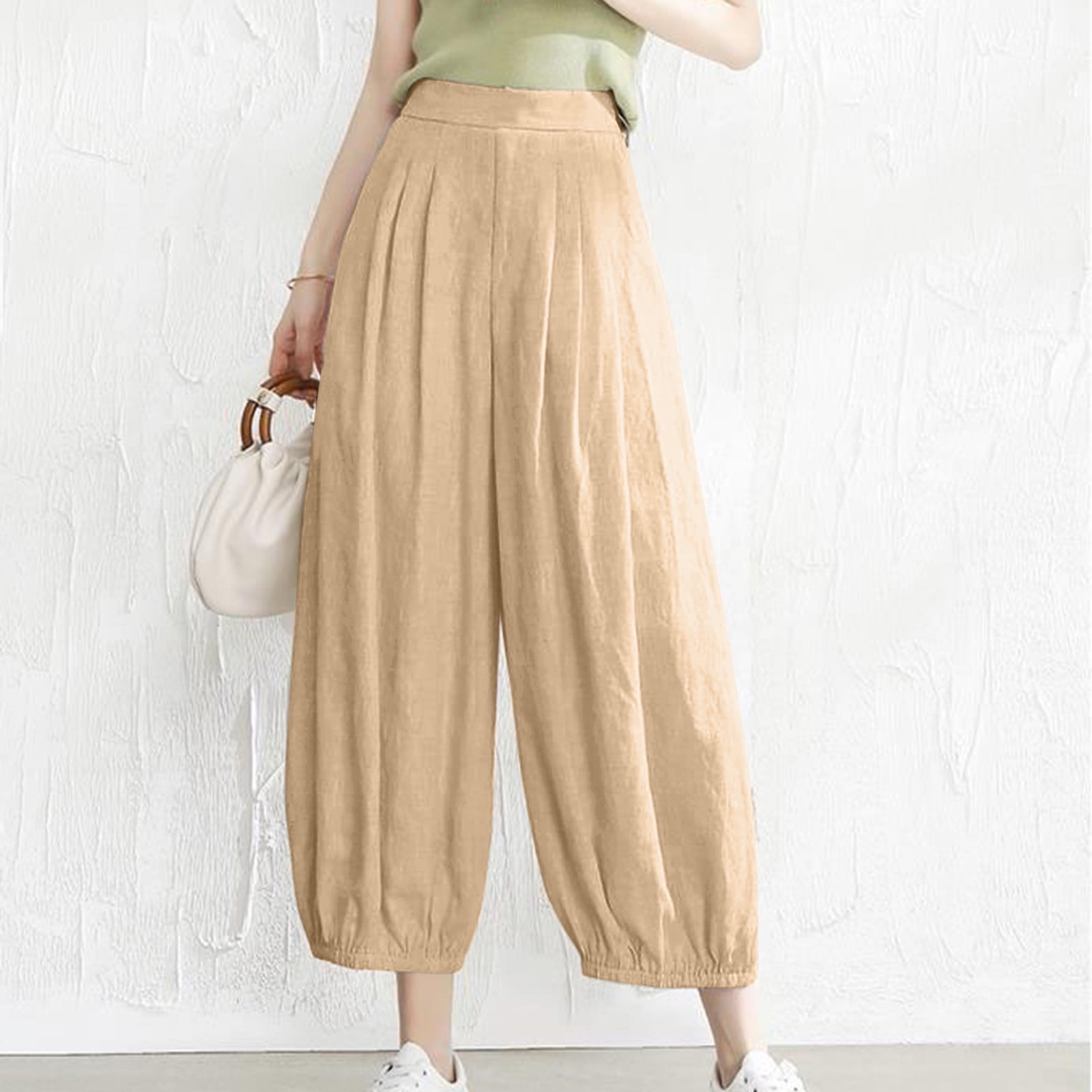 Meichang Cotton Linen Pants for Women Loose Fit Summer Elastic