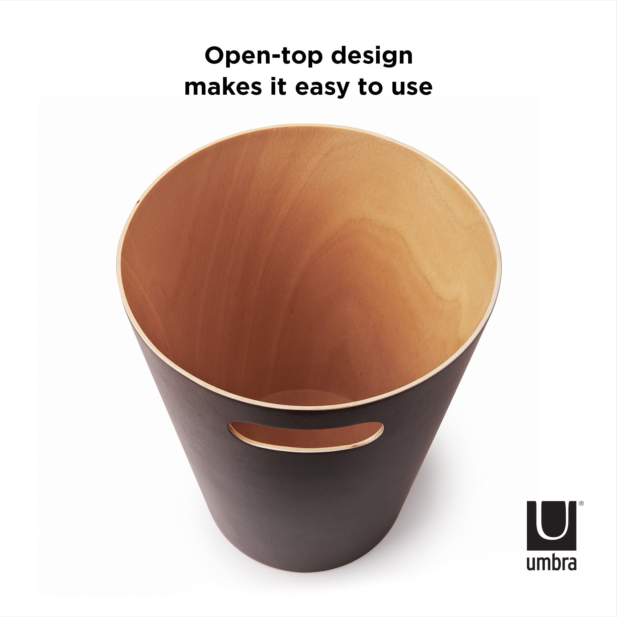 Umbra 2 gal Woodrow Wood Open Top Bathroom, Bedroom, Office Trash Can, Espresso