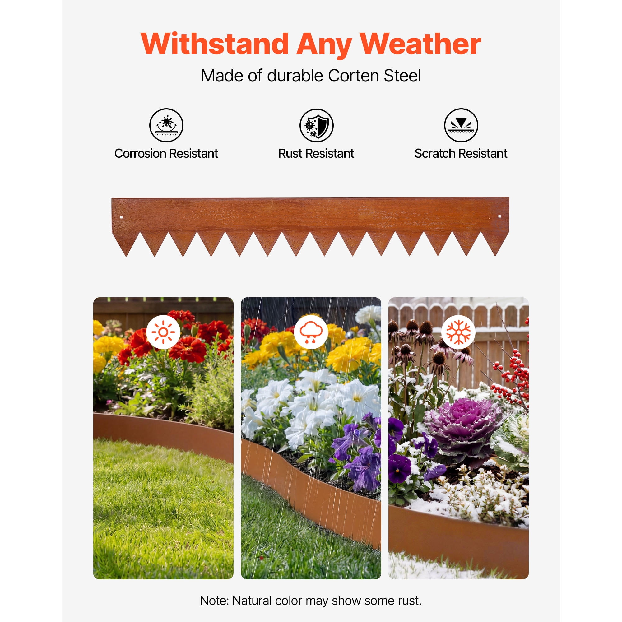 KFFKFF Corten Steel Landscape Edging, 6-Pack 40 x 6 Inch Metal Edging for Landscaping with 8 Connectors, Flexible Metal Garden Border for Flower Beds, Pathways, and Outdoor Spaces
