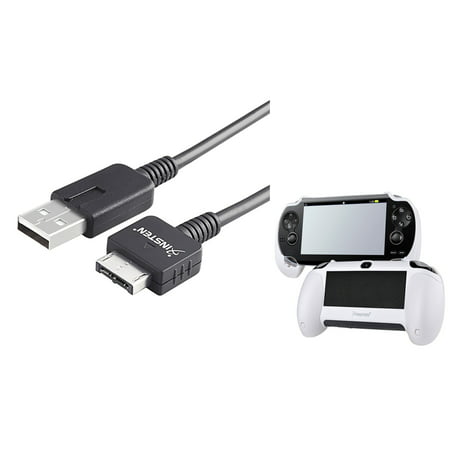 Insten USB Charging Cable Cord+White Hand Grip Holder For Sony Playstation PS Vita
