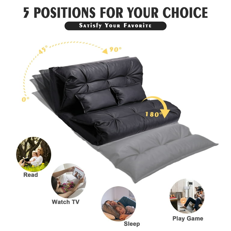 Merax Pu Leather Foldable Floor Sofa Bed With Two Pillows Baci Living