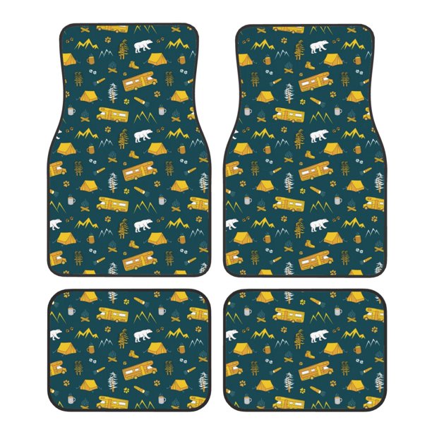 Fotbe Camping Juego de 4 Tapetes para Auto con Estampado – Alfombrillas de Goma Reforzada, Diseño Antideslizante, Protección para Todo el Año – Vehículos, Autos, Camionetas y SUVs