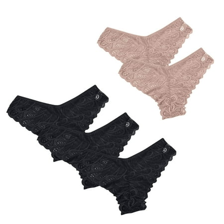 Women s 5 Pack Lace Panties Sexy Hollow Out V-Waist Underwear Breathable Cozy Hipster Seamless Panties Jacquard Panty