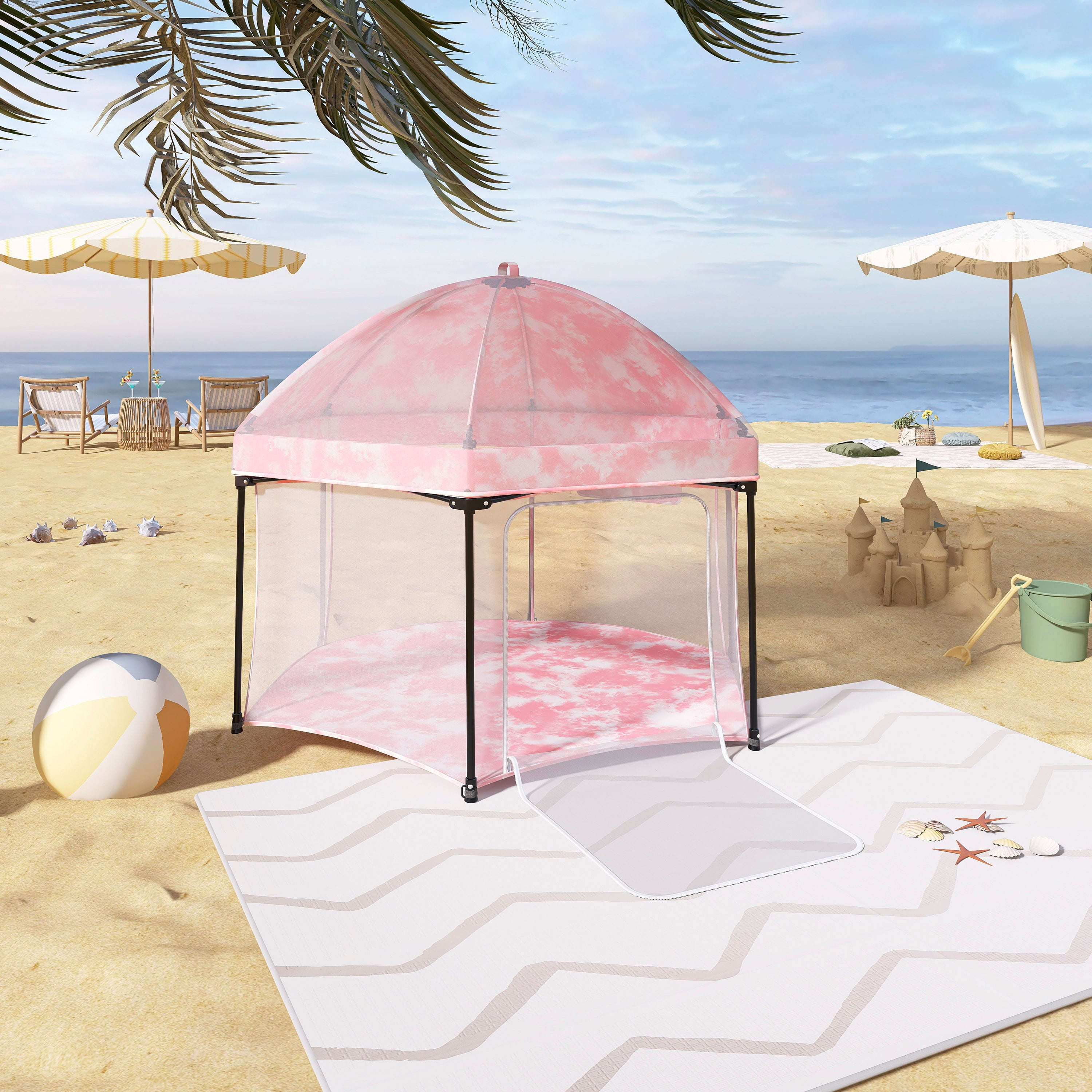 Dream On Me Onyx Baby Play Yard Set with Canopy, Blush Pink, Unisex