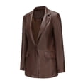thumbnail image 3 of Defitshape Women's Faux Leather Jacket Vintage Spring Fitted Long Sleeve Business Pocket Classic Blazer Coffee Large, 3 of 4