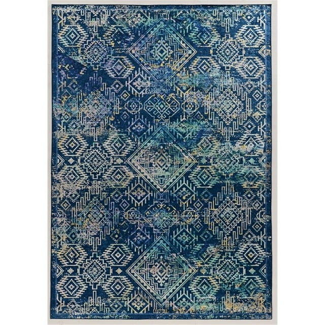 Riverbay Furniture 3'3" x 5' Area Rug in Navy and Teal