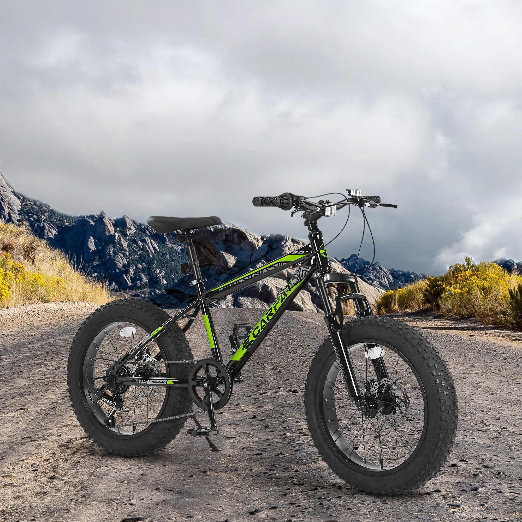 20-Inch Mountain Bike,7-Speed Front Suspension with Disc Brakes – Black&Green