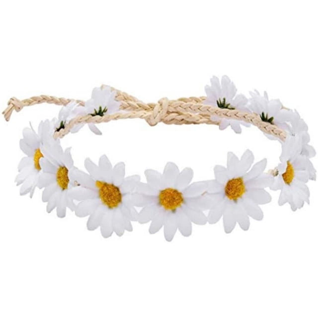 Paquete de 2 diademas de flores de margarita, corona de girasol, diademas de estilo bohemio para novias, mujeres, niñas, hippies, bodas, festivales de playa (blanco) Sailing Electrónica