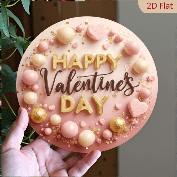 Valentine's Day Hearts Wall Decor - Retro 2D Flat Round Metal Sign Suitable for Valentine's Gift, Aluminum Heart Pattern Wall Art, Easy to Hang for Decorations, Vintage Romantic Signage for h
