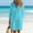 Sky Blue, variant on FDGIU Women's Collared Half Button 3/4 Sleeve Shirt Midi Dress, Casual Summer Loose Tunic Mid Dress with Pockets
