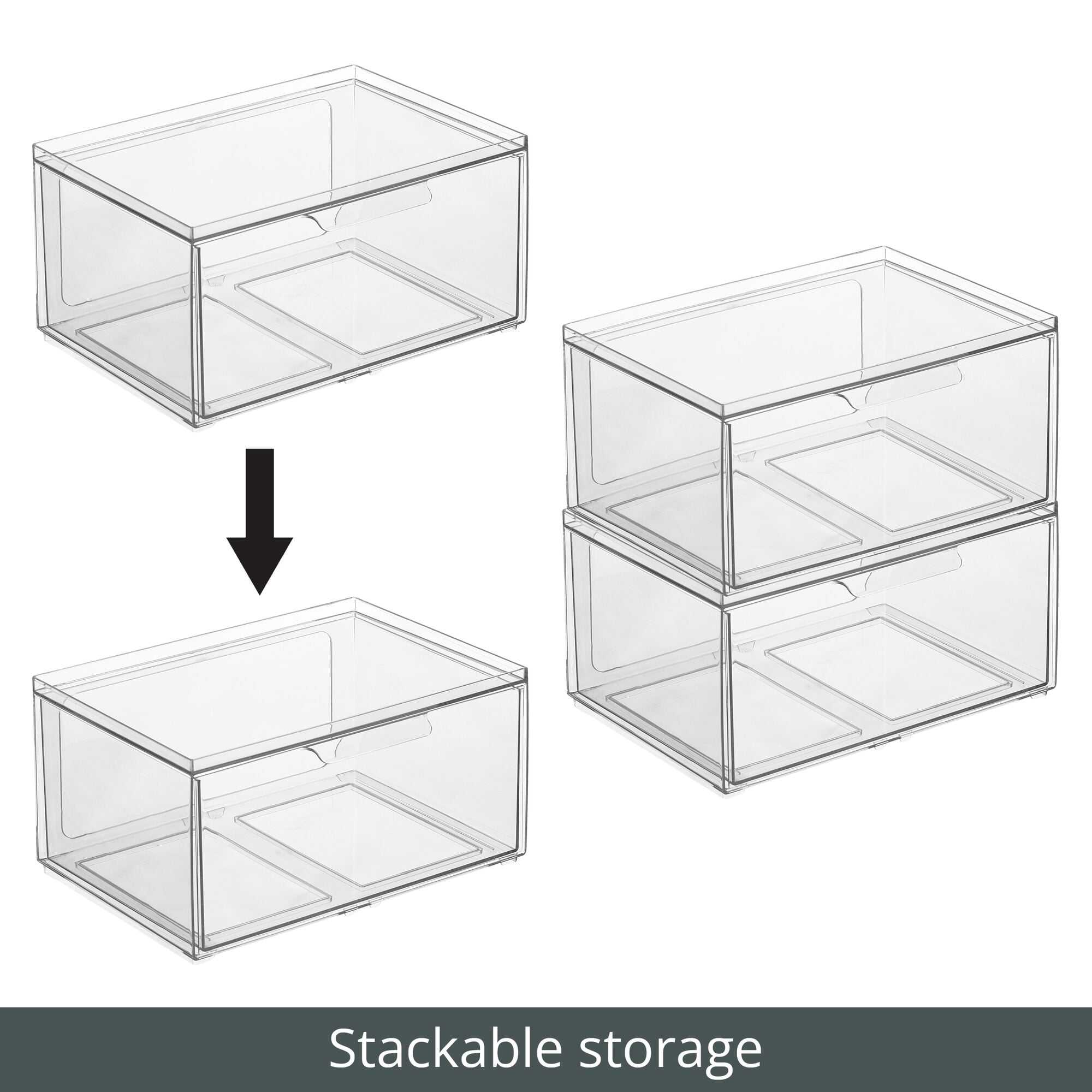 mDesign Plastic Wide Stackable Bathroom Storage Organizer, Drawer, 4 Pack, Clear