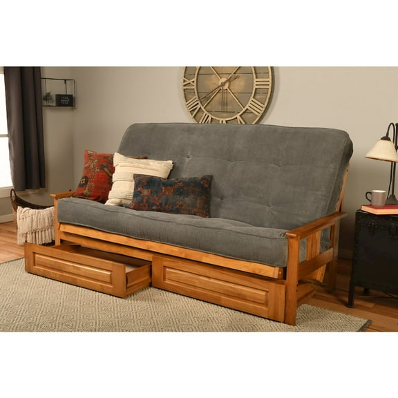 Kodiak Furniture Monterey Queen-size Butternut Wood Storage Futon-Gray Mattress