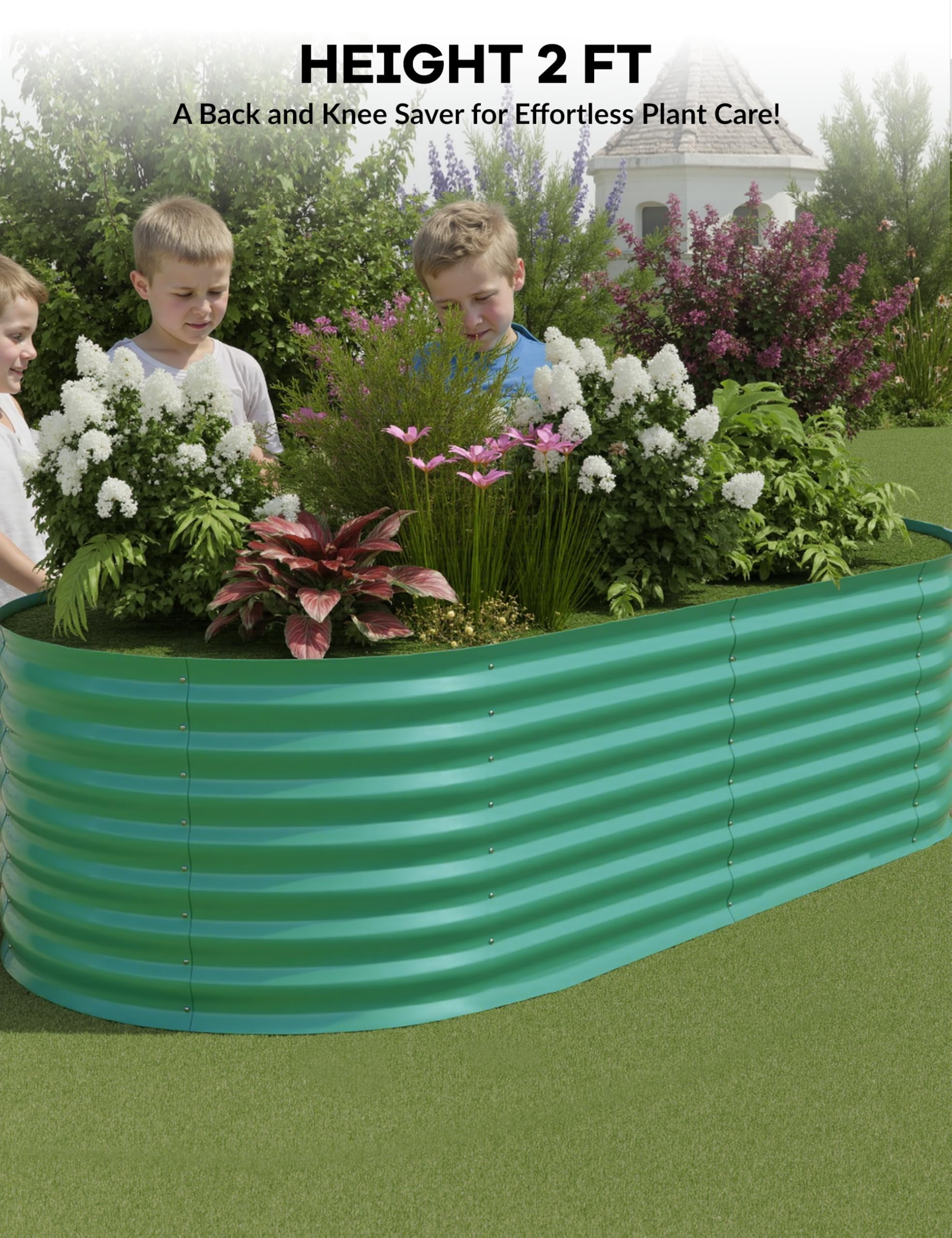 Towallmark Raised Garden Bed,Large Metal Garden Beds Galvanized Steel Planter Box for Vegetables Flowers Herbs,Square,180*90*60cm,1 Pack,Green