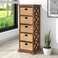 thumbnail image 5 of Hampton Meadows 5 Tier X-Side End Storage Cabinet with 5 Water Hyacinth Natural Wicker Baskets, Walnut, 5 of 7