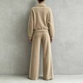 thumbnail image 4 of Szluipve 2 Piece Sets for Women 2 Piece Tracksuit Outfit Striped Side Zip‑Up Collar Jacket & Wide Leg Pants Set Ribbed Knit Casual Loungewear Suit for Daily Vacation Khaki S, 4 of 8