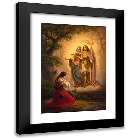 Hermann Stilke 11x14 Black Modern Framed Museum Art Print Titled - Appearance of Saints Catherine and Michael to Joan of Arc (1843)