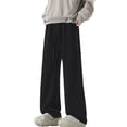 thumbnail image 2 of YMNXA Men's Casual Pants Drawstring Elastic Waist Solid Color Wide Leg Straight Leg Loose Fit Comfortable Fashion Trousers For Daily Wear,Black,L, 2 of 6