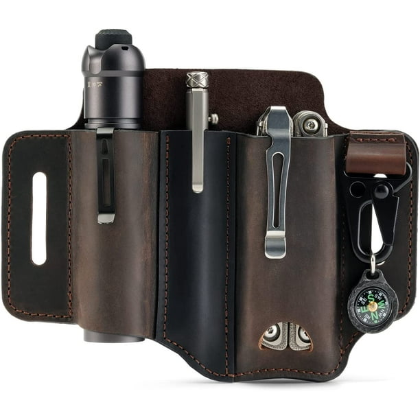 PJ29 Multitool Sheath for Belt. Leather EDC Pocket Organizer for Men